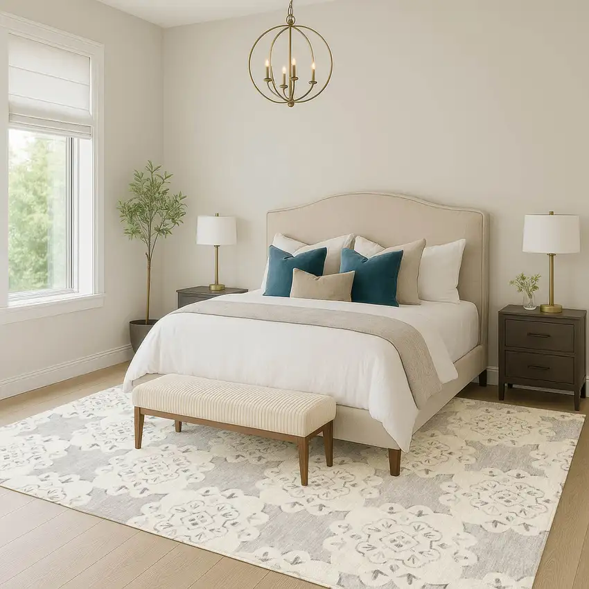 Gray And Ivory Quatrefoil Washable Indoor Outdoor Area Rug Photo 7