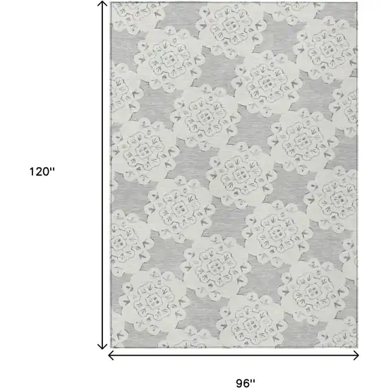Gray And Ivory Quatrefoil Washable Indoor Outdoor Area Rug Photo 3