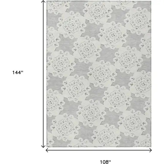 Gray And Ivory Quatrefoil Washable Indoor Outdoor Area Rug Photo 3