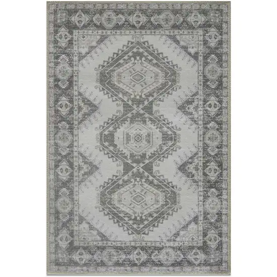 Gray And Ivory Southwestern Distressed Washable Area Rug Photo 2
