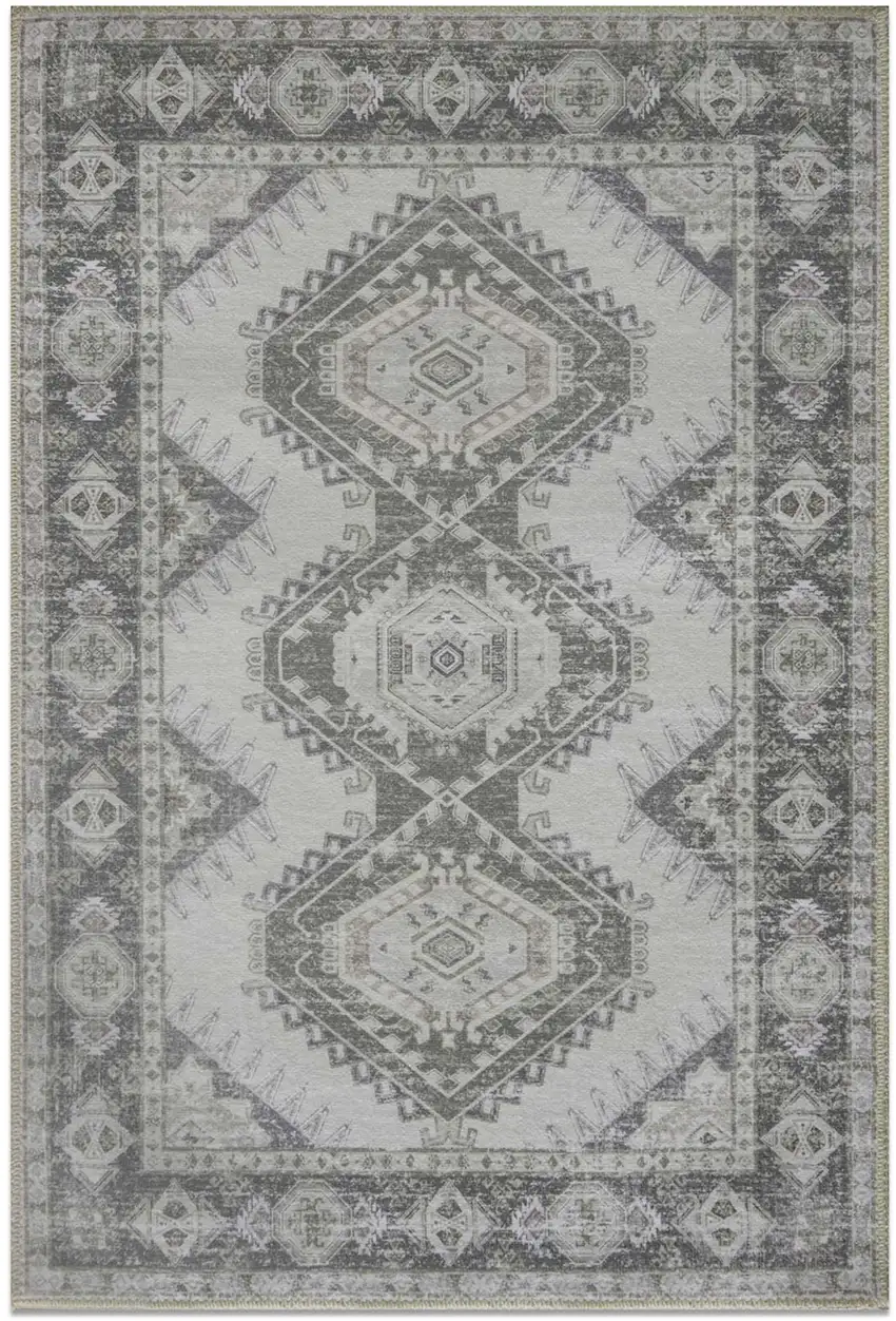 Gray And Ivory Southwestern Distressed Washable Area Rug Photo 2