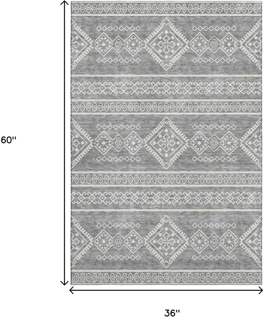 Gray And Ivory Southwestern Washable Area Rug With UV Protection Photo 3