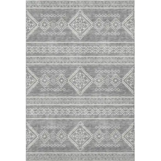 Gray And Ivory Southwestern Washable Area Rug With UV Protection Photo 3