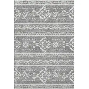 Photo of Gray And Ivory Southwestern Washable Area Rug With UV Protection