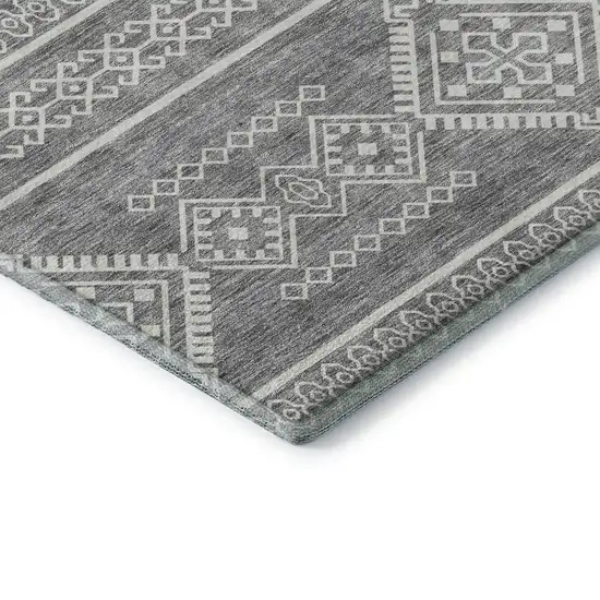 Gray And Ivory Southwestern Washable Area Rug With UV Protection Photo 7