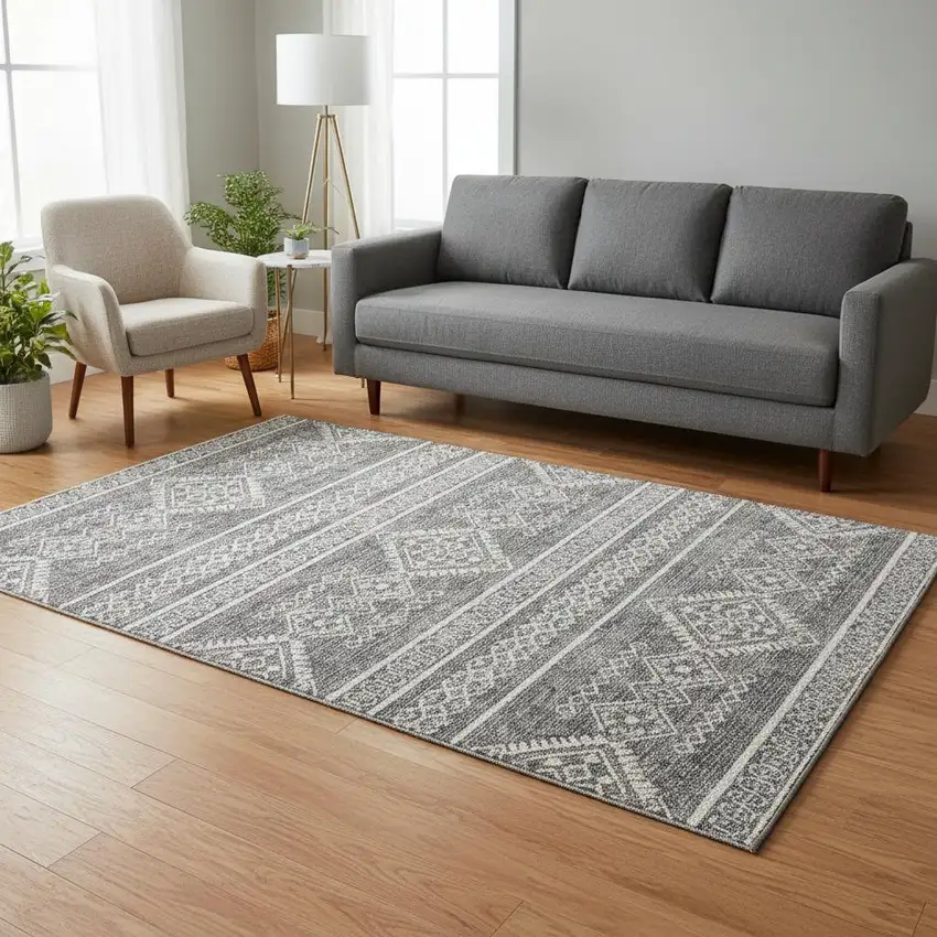 Gray And Ivory Southwestern Washable Area Rug With UV Protection Photo 2