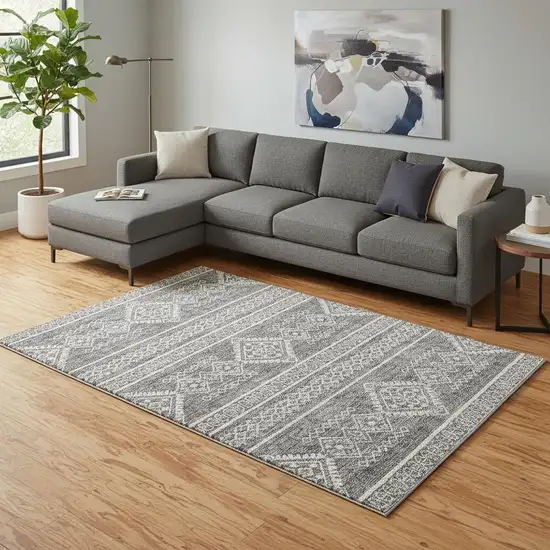 Gray And Ivory Southwestern Washable Area Rug With UV Protection Photo 2