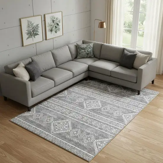 Gray And Ivory Southwestern Washable Area Rug With UV Protection Photo 1