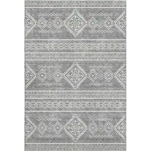Photo of Gray And Ivory Southwestern Washable Area Rug With UV Protection