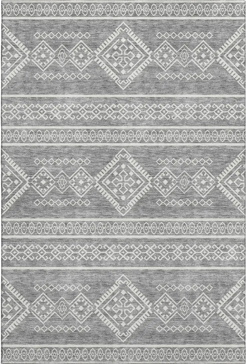 Gray And Ivory Southwestern Washable Area Rug With UV Protection Photo 1