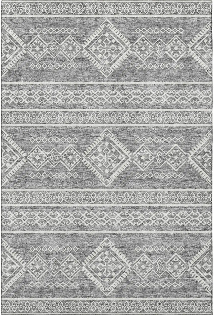 Gray And Ivory Southwestern Washable Area Rug With UV Protection Photo 4