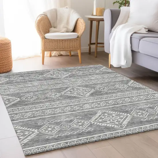Gray And Ivory Southwestern Washable Area Rug With UV Protection Photo 5
