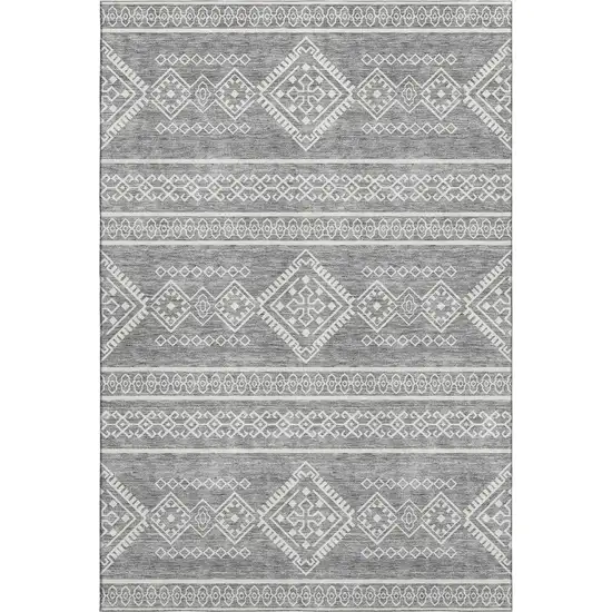 Gray And Ivory Southwestern Washable Area Rug With UV Protection Photo 1