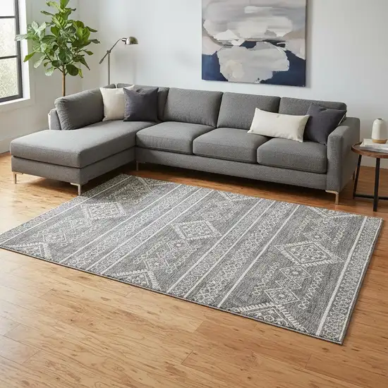 Gray And Ivory Southwestern Washable Area Rug With UV Protection Photo 2