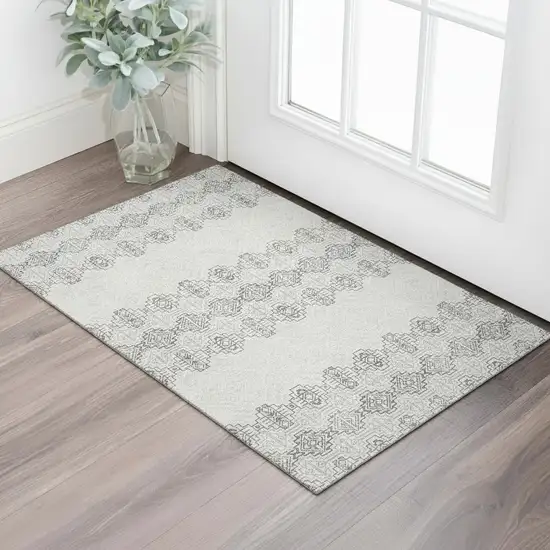 Gray And Ivory Southwestern Washable Area Rug With UV Protection Photo 2