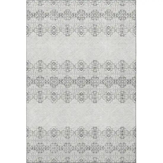 Gray And Ivory Southwestern Washable Area Rug With UV Protection Photo 3