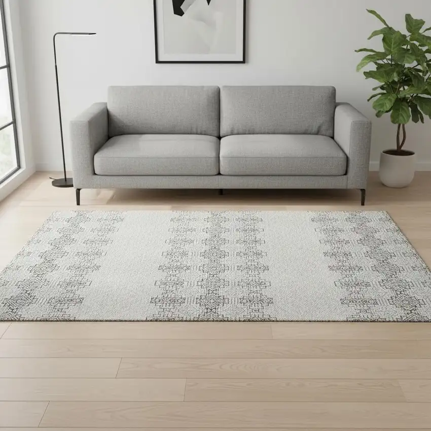 Gray And Ivory Southwestern Washable Area Rug With UV Protection Photo 2