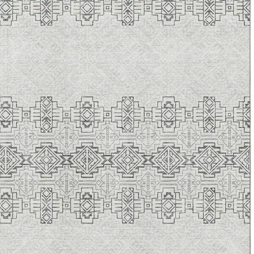 Gray And Ivory Southwestern Washable Area Rug With UV Protection Photo 2