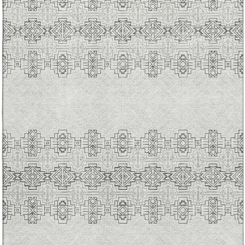 Gray And Ivory Southwestern Washable Area Rug With UV Protection Photo 2
