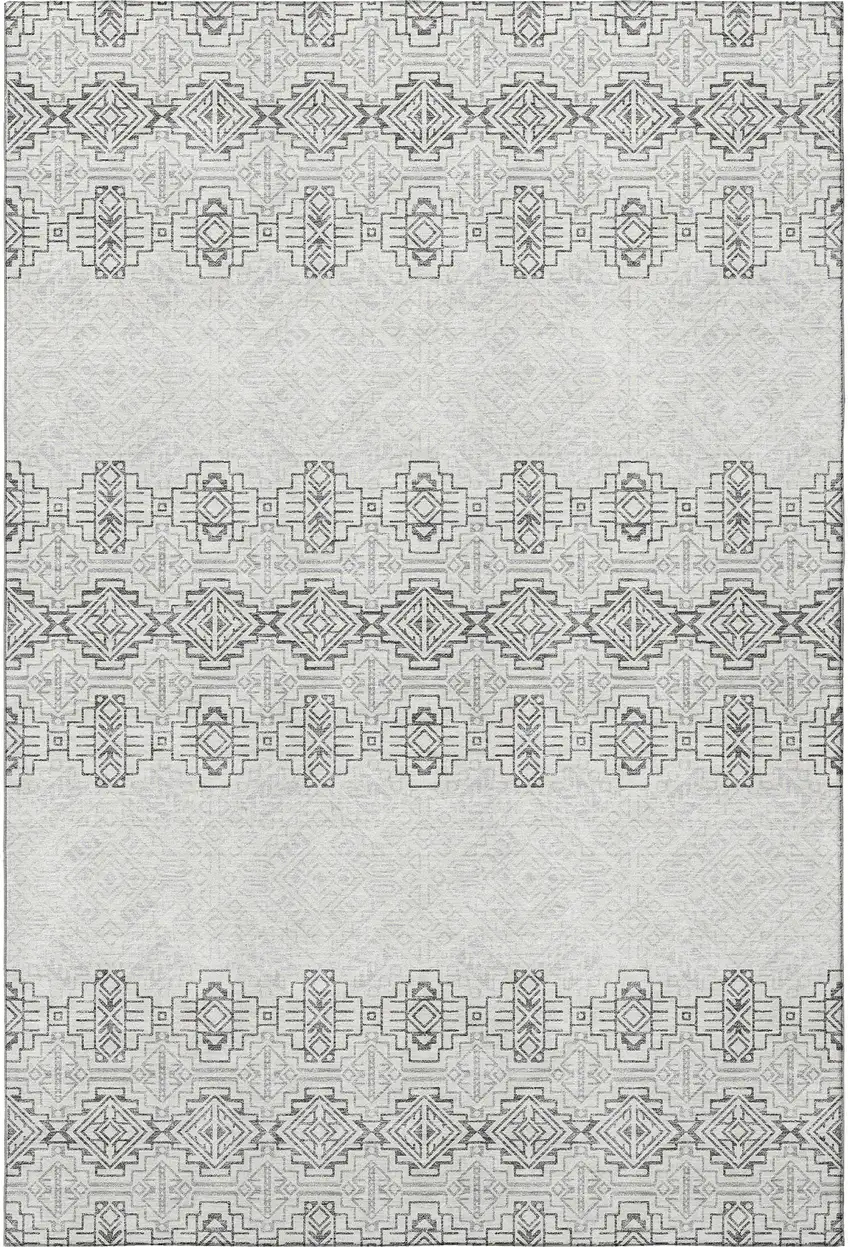 Gray And Ivory Southwestern Washable Area Rug With UV Protection Photo 3