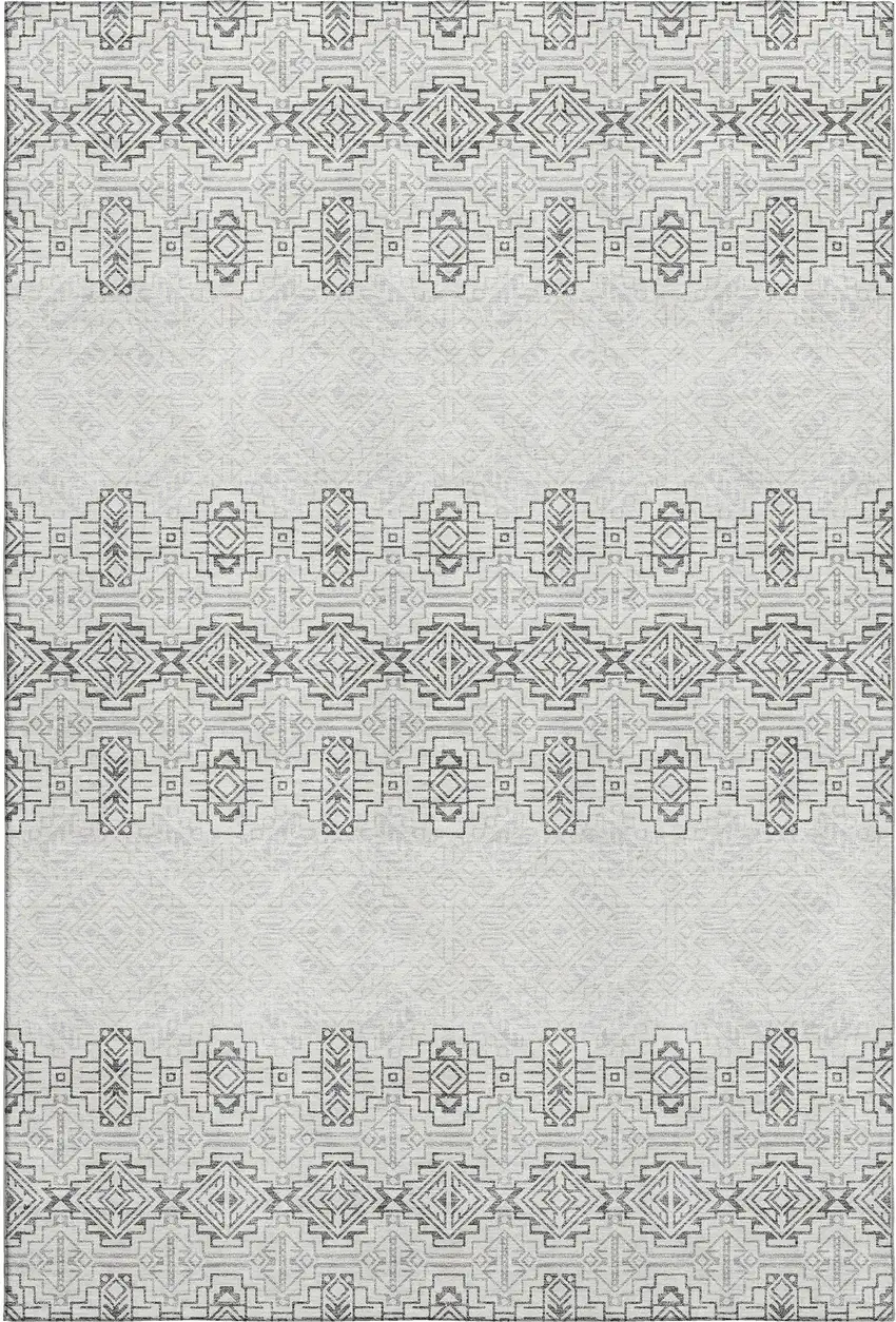 Gray And Ivory Southwestern Washable Area Rug With UV Protection Photo 1