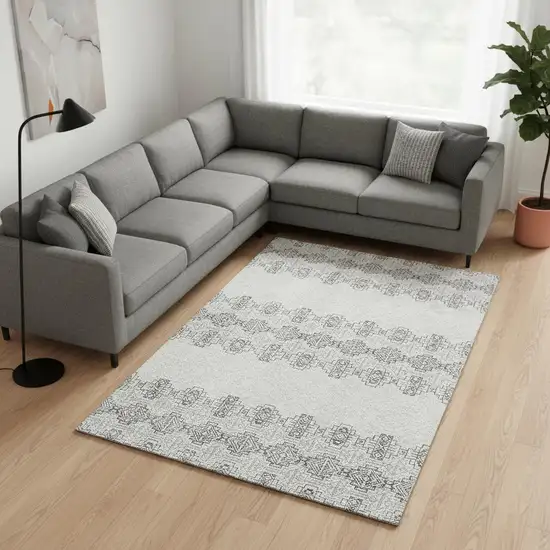 Gray And Ivory Southwestern Washable Area Rug With UV Protection Photo 2