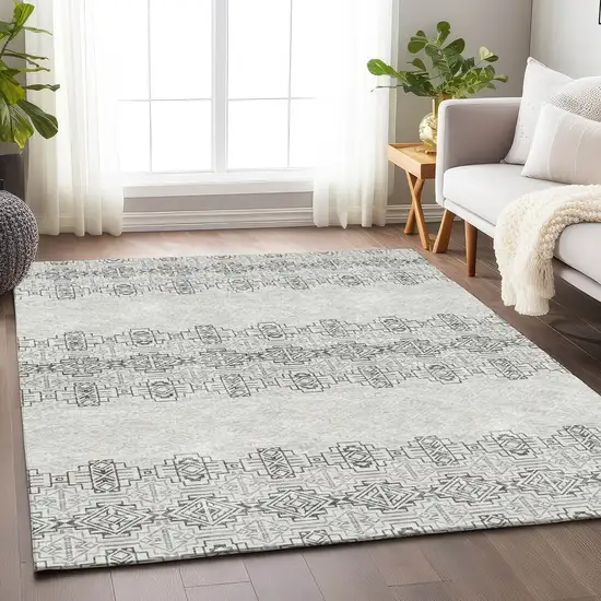 Gray And Ivory Southwestern Washable Area Rug With UV Protection Photo 4