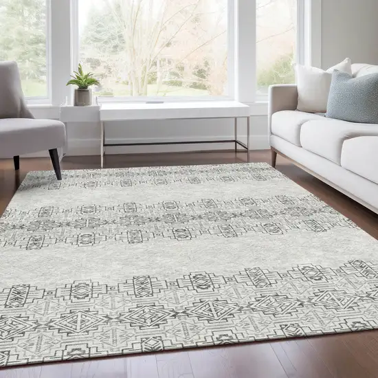Gray And Ivory Southwestern Washable Area Rug With UV Protection Photo 5