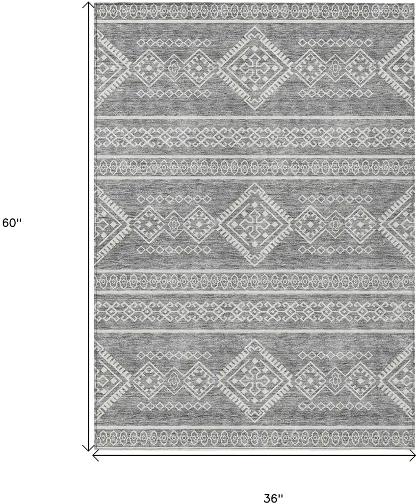 Gray And Ivory Southwestern Washable Indoor Outdoor Area Rug Photo 3