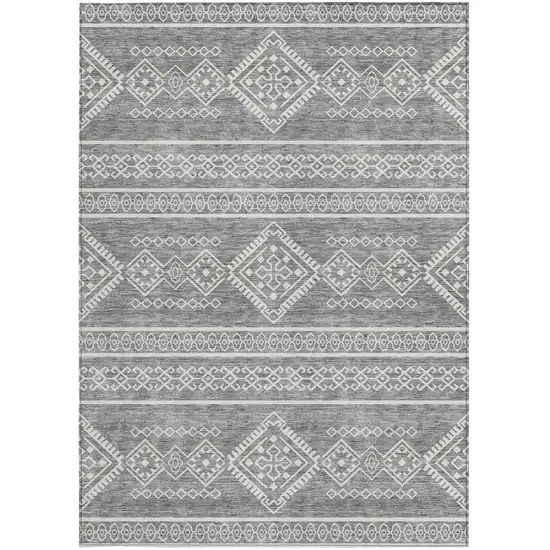 Gray And Ivory Southwestern Washable Indoor Outdoor Area Rug Photo 7