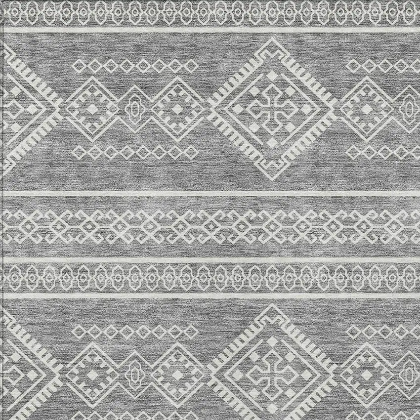 Gray And Ivory Southwestern Washable Indoor Outdoor Area Rug Photo 5