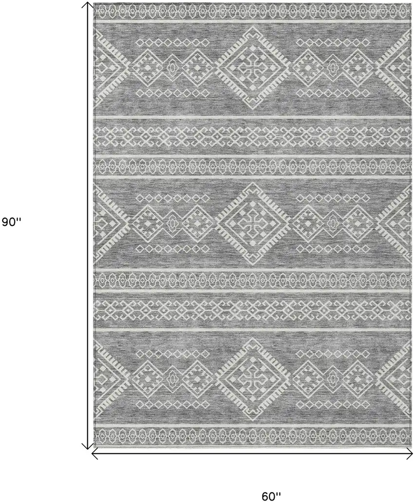 Gray And Ivory Southwestern Washable Indoor Outdoor Area Rug Photo 3