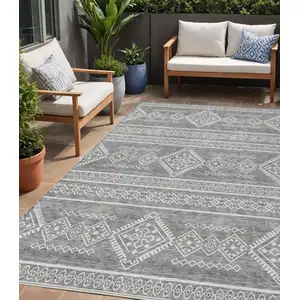 Photo of Gray And Ivory Southwestern Washable Indoor Outdoor Area Rug
