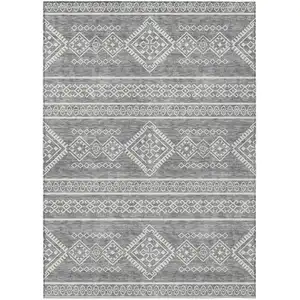 Photo of Gray And Ivory Southwestern Washable Indoor Outdoor Area Rug