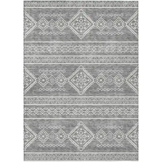 Gray And Ivory Southwestern Washable Indoor Outdoor Area Rug Photo 2