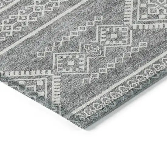 Gray And Ivory Southwestern Washable Indoor Outdoor Area Rug Photo 4