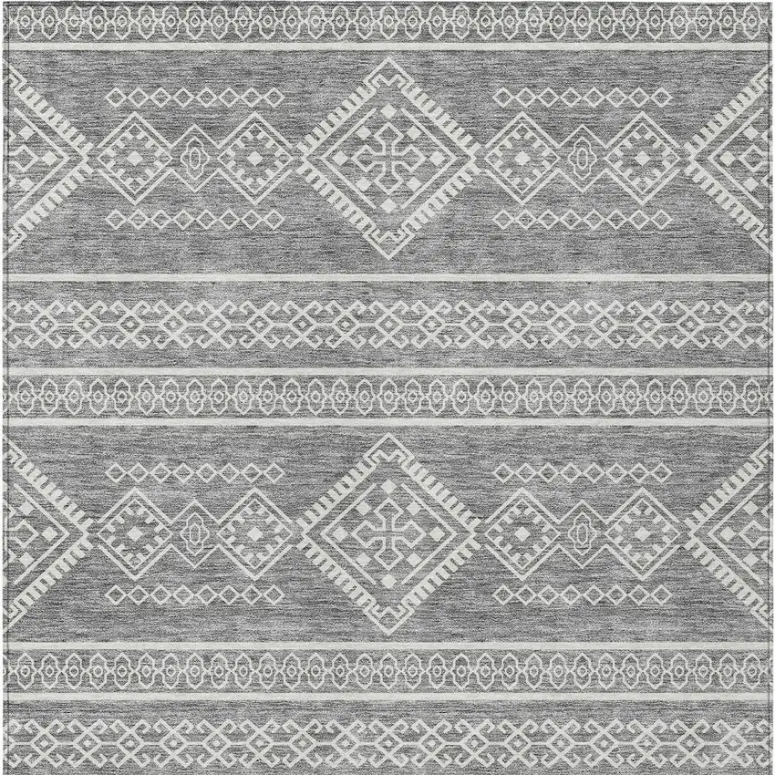 Gray And Ivory Southwestern Washable Indoor Outdoor Area Rug Photo 7