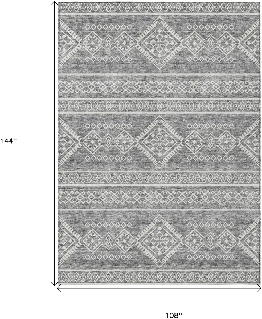 Gray And Ivory Southwestern Washable Indoor Outdoor Area Rug Photo 3