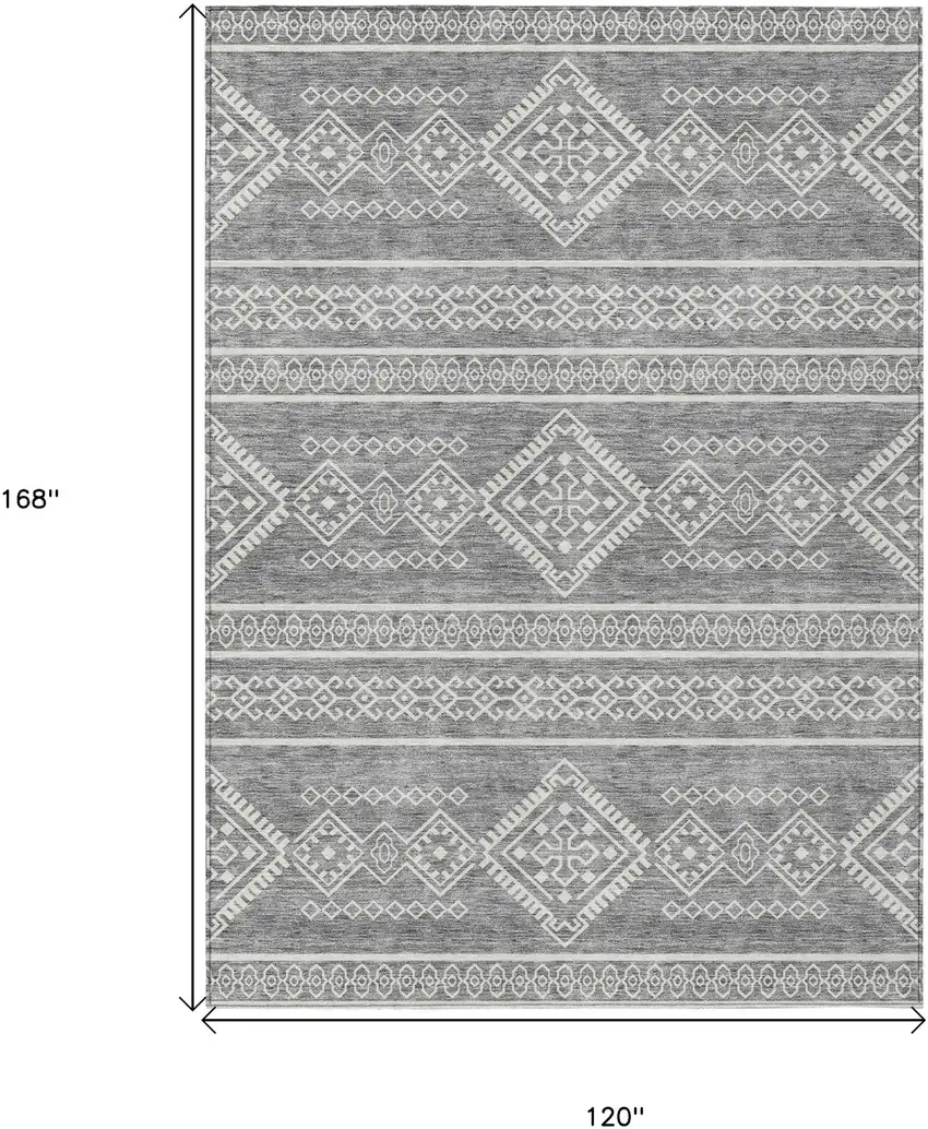 Gray And Ivory Southwestern Washable Indoor Outdoor Area Rug Photo 3