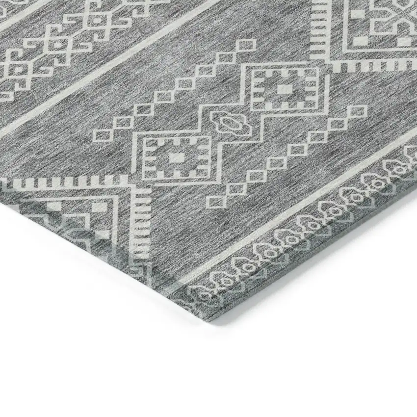 Gray And Ivory Southwestern Washable Indoor Outdoor Area Rug Photo 4