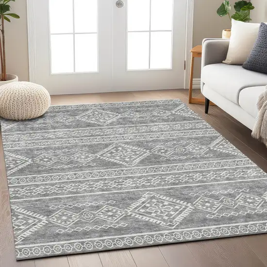 Gray And Ivory Southwestern Washable Indoor Outdoor Area Rug Photo 9