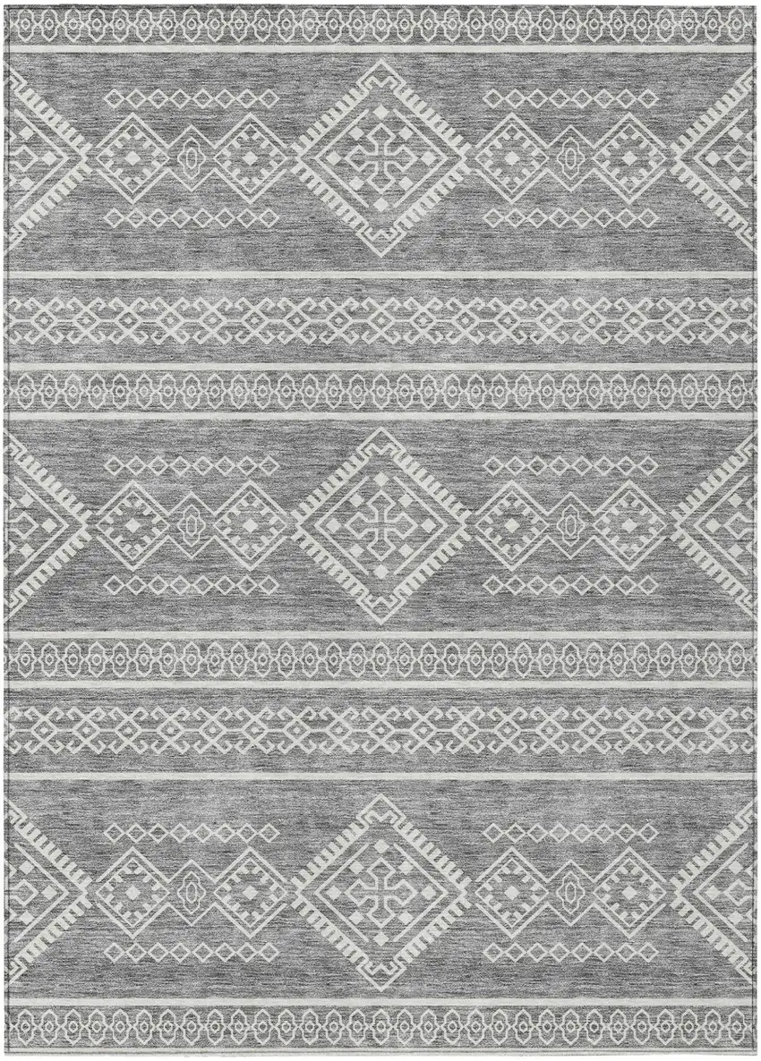 Gray And Ivory Southwestern Washable Indoor Outdoor Area Rug Photo 2