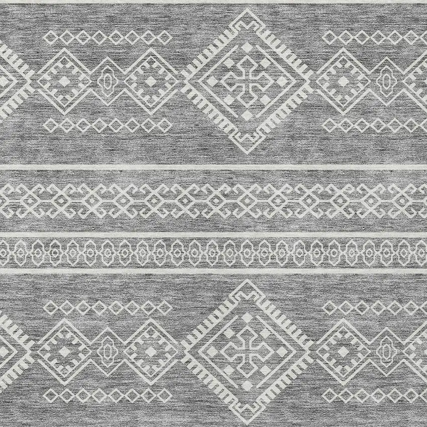 Gray And Ivory Southwestern Washable Indoor Outdoor Area Rug Photo 5