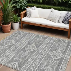 Photo of Gray And Ivory Southwestern Washable Indoor Outdoor Area Rug