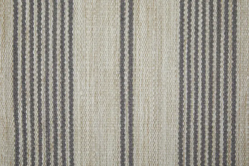 Gray And Ivory Striped Dhurrie Hand Woven Stain Resistant Area Rug Photo 9
