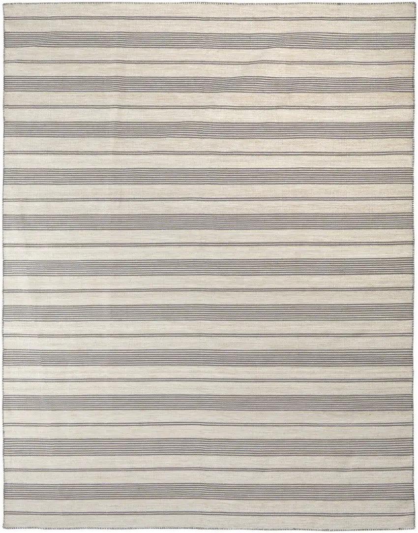 Gray And Ivory Striped Dhurrie Hand Woven Stain Resistant Area Rug Photo 1
