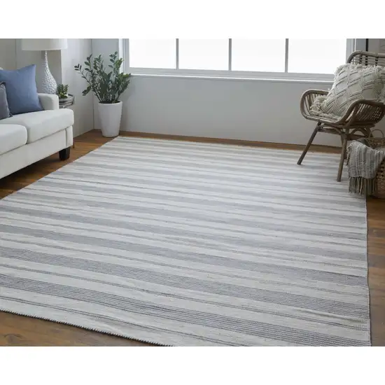 Gray and Ivory Striped Hand Woven Area Rug Photo 5