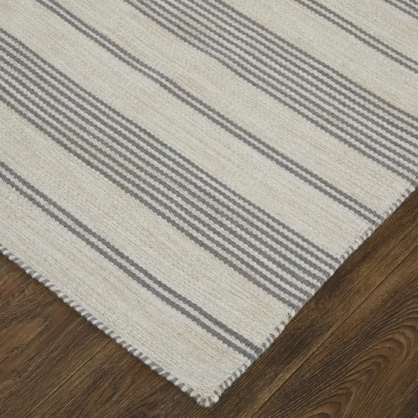 Gray and Ivory Striped Hand Woven Area Rug Photo 7