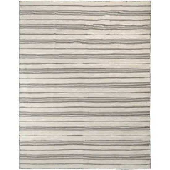 Gray and Ivory Striped Hand Woven Area Rug Photo 4