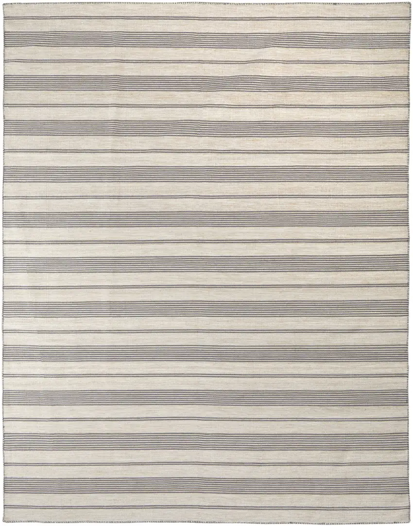 Gray and Ivory Striped Hand Woven Area Rug Photo 4
